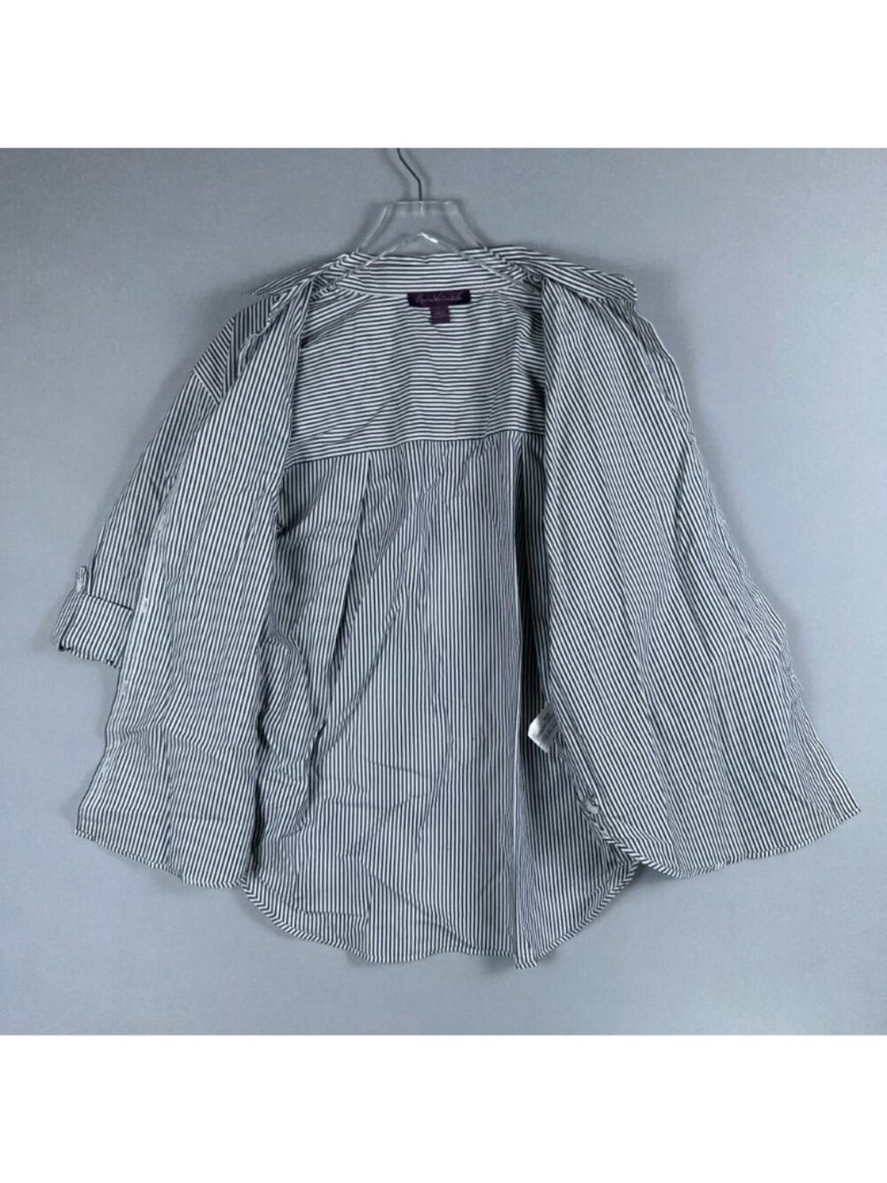 Gloria Vanderbilt Button-Down Shirt Size Large Black White 100% Cotton Striped - Picture 7 of 15